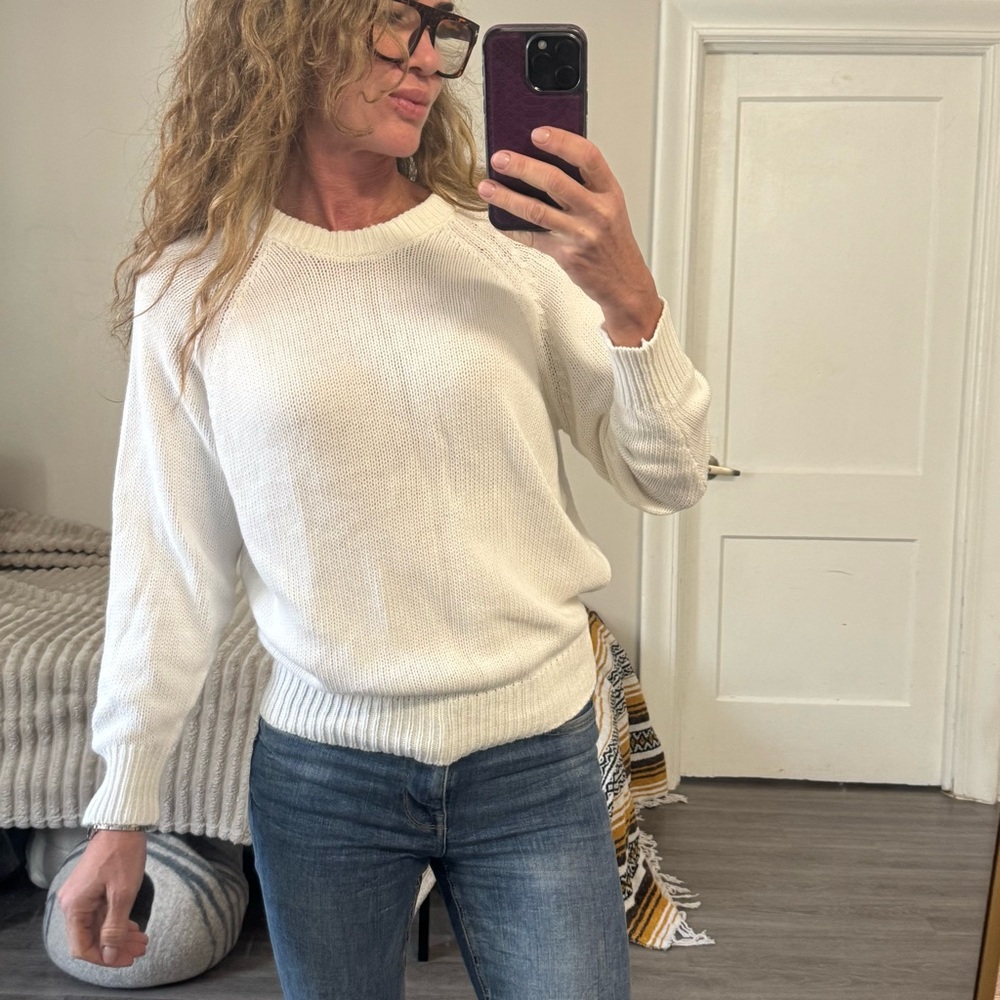DKNY Pure White Knit Cotton Sweater Sz M